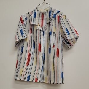 Vintage 70s 80s Colorful Striped Button-Up Shirt Sz 14